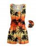 Matching Hawaii Shirt and Romper Beach Outfit Coconut Tree Ombre Print for Couples -  