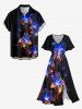 Ensemble de plage hawaïen assorti pour couples, imprimé 3D à fleurs pailletées, grandes tailles - Noir 