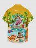 Flamingo Coconut Tree Umbrella Starfish Print Buttons Pocket Hawaii Shirt For Men -  