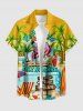 Flamingo Coconut Tree Umbrella Starfish Print Buttons Pocket Hawaii Shirt For Men -  