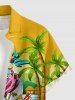 Flamingo Coconut Tree Umbrella Starfish Print Buttons Pocket Hawaii Shirt For Men -  