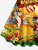 Robe débardeur hawaïenne grande taille à imprimé flamants roses, cocotiers, parapluie et étoiles de mer - Jaune XS