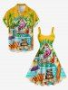 Robe débardeur hawaïenne grande taille à imprimé flamants roses, cocotiers, parapluie et étoiles de mer - Jaune XS