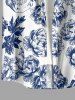 Chemise hawaïenne grande taille pour homme, à imprimé floral et tête de mort, boutons et poche, style couronne. - Bleu profond 4XL