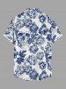 Chemise hawaïenne grande taille pour homme, à imprimé floral et tête de mort, boutons et poche, style couronne. - Bleu profond 4XL