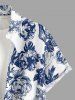 Chemise hawaïenne grande taille pour homme, à imprimé floral et tête de mort, boutons et poche, style couronne. - Bleu profond 4XL