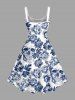 Robe débardeur hawaïenne grande taille à imprimé couronne, crâne et fleurs - Bleu profond L