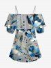 Blouse hawaïenne grande taille à imprimé floral et feuilles, épaules dénudées et volants, style hawaïen - Gris Foncé 2XL