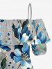 Blouse hawaïenne grande taille à imprimé floral et feuilles, épaules dénudées et volants, style hawaïen - Gris Foncé 2XL