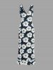 Flowers Leaf Print Hawaii Ruffles Split Surplice Dress - Paon Bleu XS