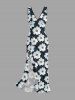 Flowers Leaf Print Hawaii Ruffles Split Surplice Dress - Paon Bleu XS