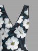 Flowers Leaf Print Hawaii Ruffles Split Surplice Dress - Paon Bleu XS