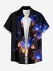 Chemise hawaïenne grande taille pour homme, imprimée de fleurs à paillettes en 3D, avec boutons et poche. - Noir 4XL
