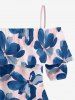 Blouse hawaïenne à imprimé floral aquarelle grande taille, épaules dénudées et volants, style aquarelle - Rose  L