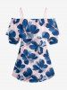 Blouse hawaïenne à imprimé floral aquarelle grande taille, épaules dénudées et volants, style aquarelle - Rose  3XL