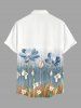 Plus Size Flower Plant Print Hawaii Button Pocket Shirt For Men -  