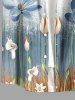 Plus Size Flower Plant Print Hawaii Button Pocket Shirt For Men -  
