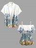 Flower Plant Print Hawaii Ruffles Cold Shoulder Blouse -  