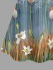 Flower Plant Print Hawaii Ruffles Cold Shoulder Blouse -  