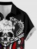 Skull Snake Patriotic American Flag Print Button Pocket Shirt For Men -  