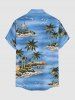 Chemise à poches boutonnées grande taille pour homme, imprimée cocotiers, plage et hawaïenne. - Bleu Ciel 4XL