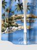 Chemise à poches boutonnées grande taille pour homme, imprimée cocotiers, plage et hawaïenne. - Bleu Ciel 4XL