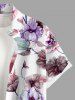Plus Size Flower Leaf Branch Print Hawaii Button Pocket Shirt For Men -  