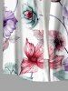 Plus Size Flower Leaf Branch Print Hawaii Button Pocket Shirt For Men -  