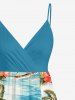 Plus Size Coconut Tree Sea Hibiscus Flower Print Hawaii Surplice A Line Cami Dress - Bleu Ciel 6X