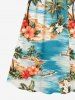 Plus Size Coconut Tree Sea Hibiscus Flower Print Hawaii Surplice A Line Cami Dress - Bleu Ciel 6X