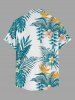 Tropical Leaf Hibiscus Flower Print Hawaii Button Pocket Shirt For Men - Turquoise Foncée M