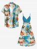 Plus Size Coconut Tree Sea Hibiscus Flower Print Hawaii Surplice A Line Cami Dress - Bleu Ciel 6X