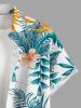 Tropical Leaf Hibiscus Flower Print Hawaii Button Pocket Shirt For Men -  