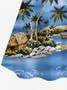 Blouse grande taille à imprimé cocotier, plage et hawaïenne, épaules dénudées et volants - Bleu Ciel XL