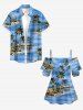 Blouse grande taille à imprimé cocotier, plage et hawaïenne, épaules dénudées et volants - Bleu Ciel XL