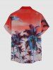 Coconut Tree Ombre Sky Print Hawaii Button Pocket Shirt For Men - Rouge 4XL