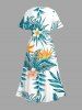 Tropical Leaf Hibiscus Flower Print Hawaii Split Pocket A Line Midi Dress -  
