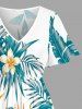 Tropical Leaf Hibiscus Flower Print Hawaii Split Pocket A Line Midi Dress -  