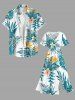 Tropical Leaf Hibiscus Flower Print Hawaii Split Pocket A Line Midi Dress -  