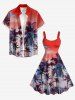 Plus Size Coconut Tree Ombre Sky Print Hawaii A Line Dress -  