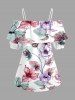 Flower Leaf Branch Print Hawaii Cold Shoulder Ruffles Blouse -  