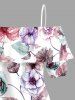 Flower Leaf Branch Print Hawaii Cold Shoulder Ruffles Blouse -  