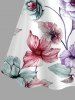 Flower Leaf Branch Print Hawaii Cold Shoulder Ruffles Blouse -  