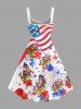 Patriotic American Flag Duck Fireworks Print Hawaii A Line Dress - Rouge XS