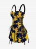 Coconut Tree Print Hawaii Lace Up A Line Dress -  