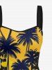 Coconut Tree Print Hawaii Lace Up A Line Dress -  