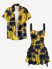 Coconut Tree Print Hawaii Lace Up A Line Dress -  