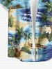 Coconut Tree Sea Tropical Leaf Hibiscus Flower Print Hawaii Button Pocket Shirt For Men - Bleu 2XL