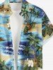 Coconut Tree Sea Tropical Leaf Hibiscus Flower Print Hawaii Button Pocket Shirt For Men - Bleu 2XL