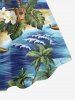 Plus Size Coconut Tree Sea Tropical Leaf Hibiscus Flower Print Hawaii A Line Dress - Bleu XS